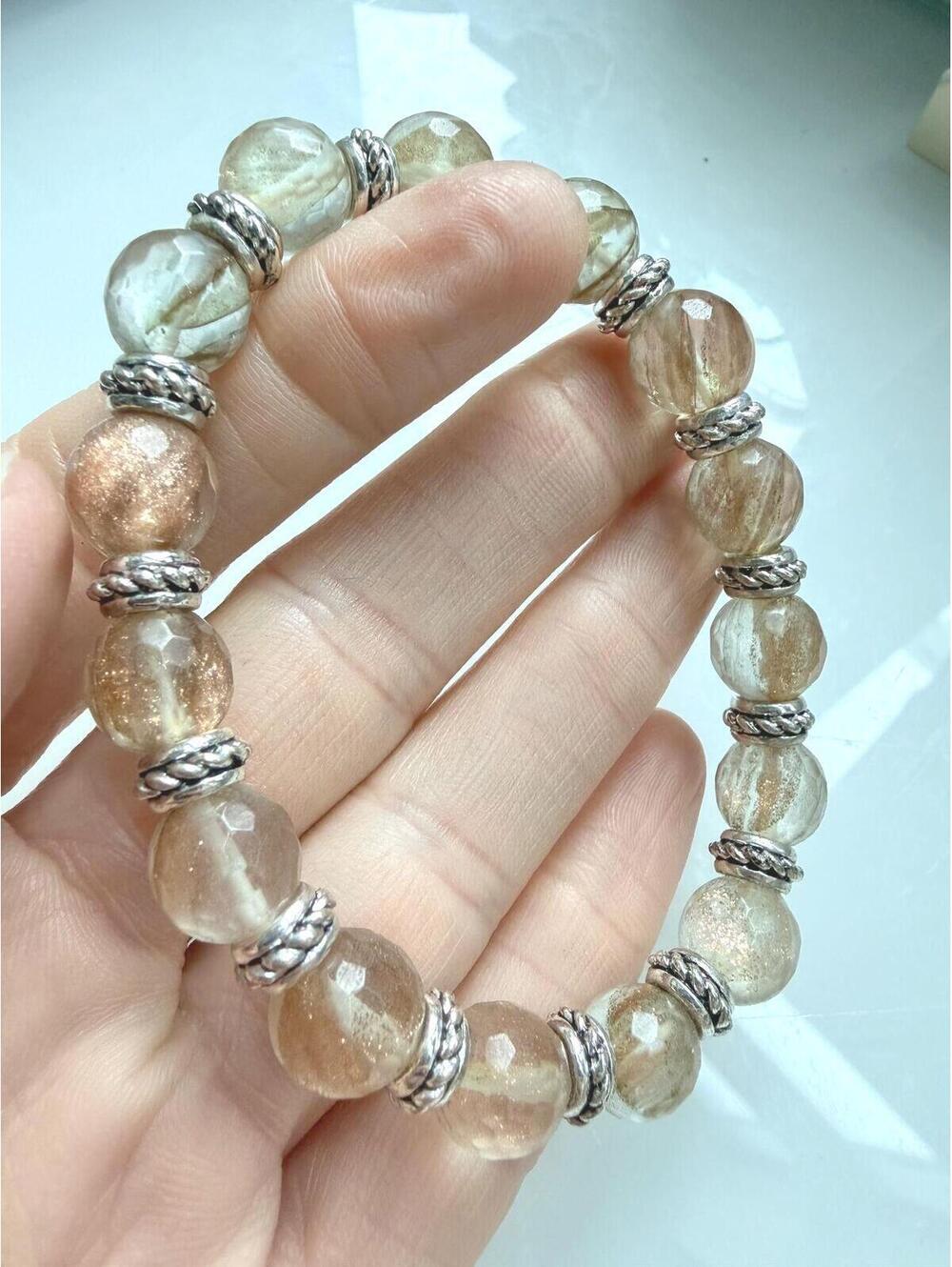 Champagne Faceted Art Glass Stretch Bracelet